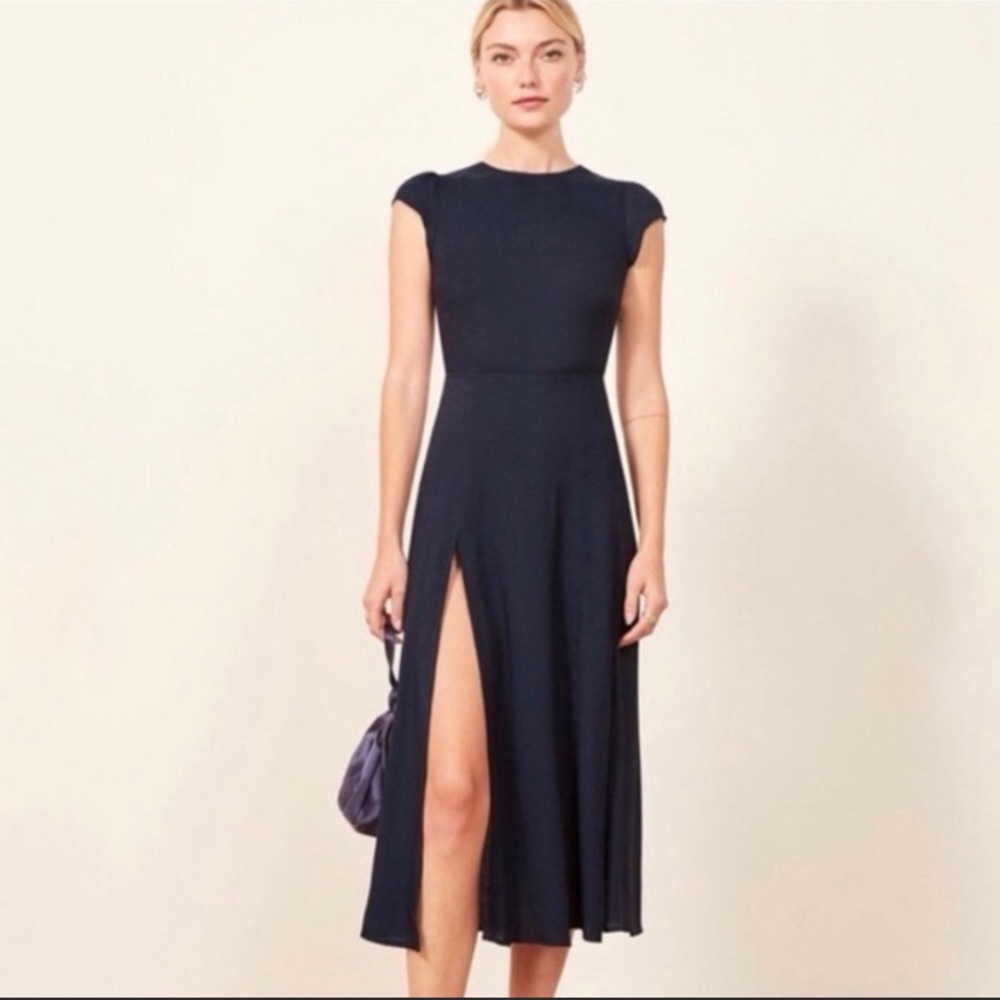 Reformation Navy Galvin Dress